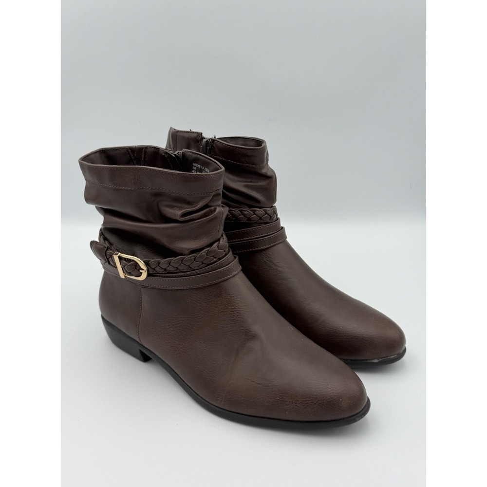 Comfortview Mickey Brown Ankle Boots Women's 8W Wide Braided Strap Zipper